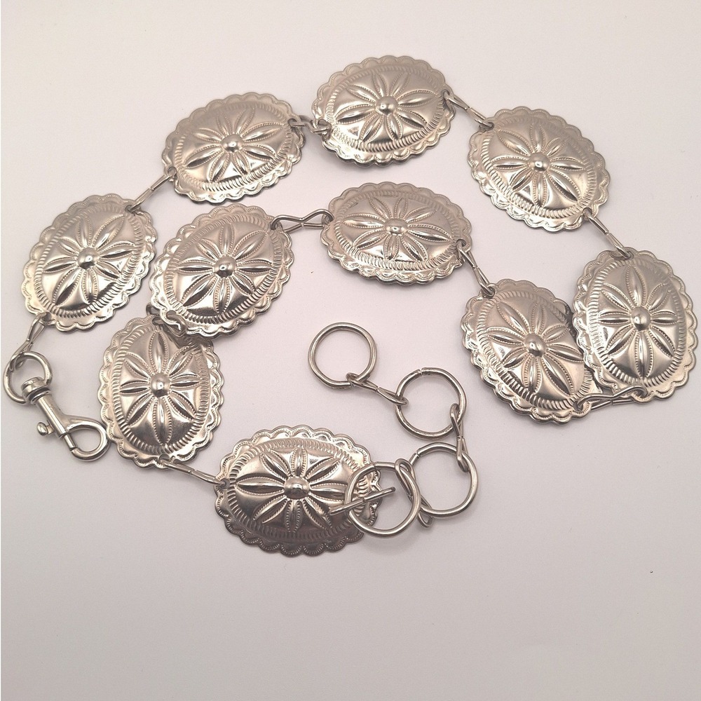 Vintage southwestern concho belt oval sunburst floral repousse stamped links